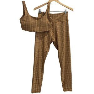 MWL Madewell Beige Check Outfit High Rise Leggings Sports Top Activewear Set L